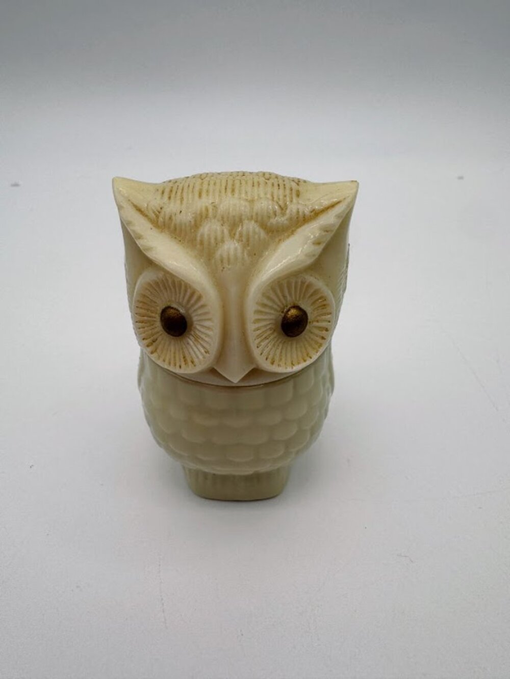 Vintage Avon Moonwind Owl Cream Sachet Jar Milk Glass Figural Collectible